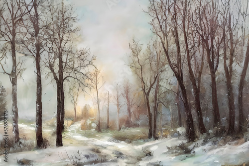 Frozen Forest: Vintage Oil Painting of a Winter Wonderland