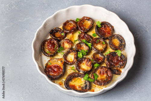 Cheddar Cheese on Baked Chestnut Mushrooms (Turkish name; peynirli mantar) photo
