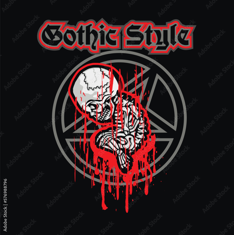 Gothic sign with stillborn skeleton, grunge vintage design t shirts