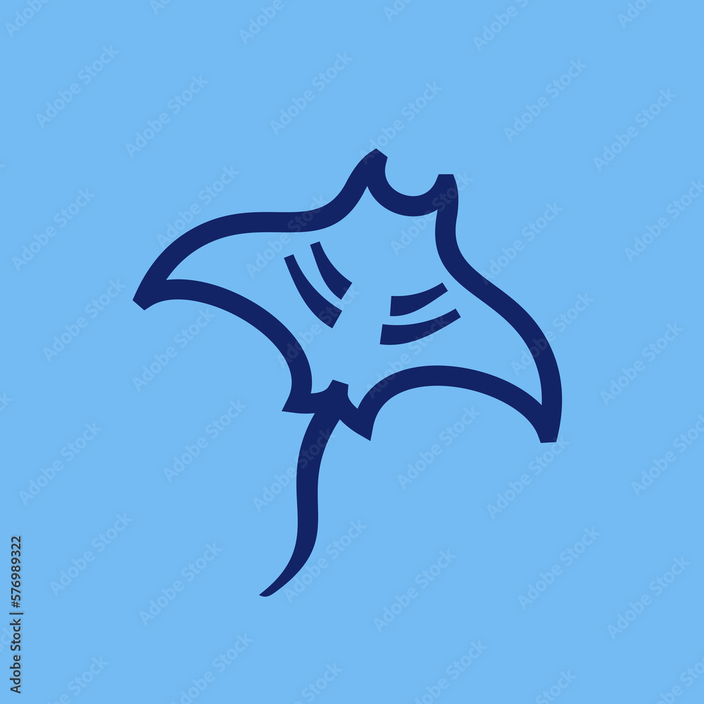 simple stingray line icon logo vector design, modern logo pictogram design of manta ray fish - obrazy, fototapety, plakaty 