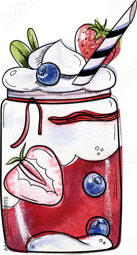 Bright and juicy illustrations of cakes and desserts. Illustration is hand-painted in watercolors with black outlines for contrast and graphics.