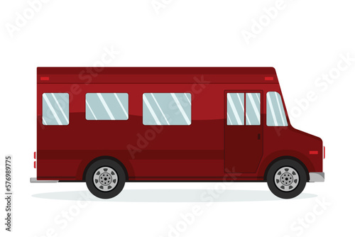 Minibus, Road Trip Van illustration, Truck, Minivan, Camper Red Van Flat Design