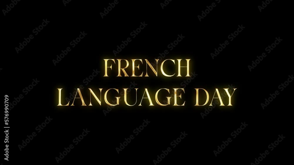 French language day with golden texture in black background. Seamless loop video