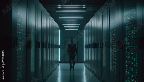 Data Center, A vast room filled with sleek, futuristic pods that glow with a soft white light Generative AI