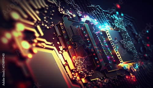 Abstract technology background, chip circuit CPU motherboard illustration, digital backdrop generative ai