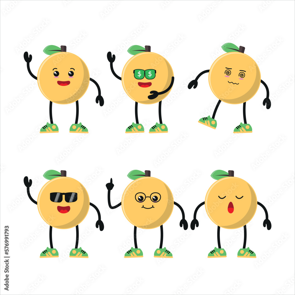 Cute happy orange character different pose activity. Fruit different face expression vector illustration set. Cute happy orange character different pose activity. Fruit different face expression vector illustration set.