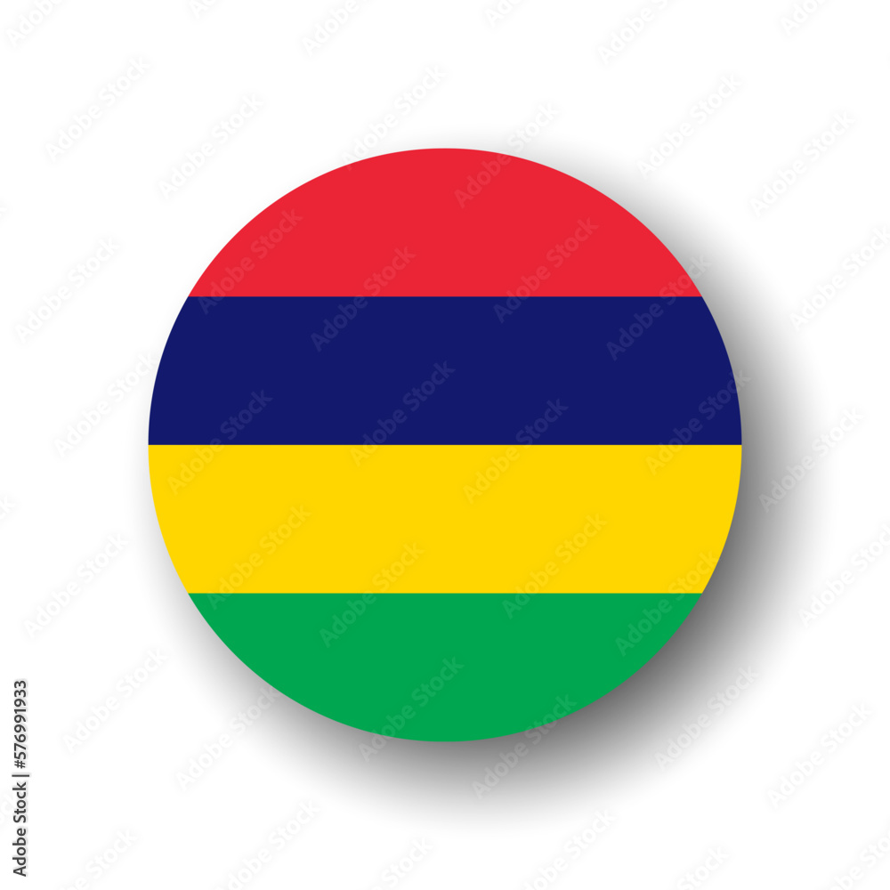 Mauritius flag - flat vector circle icon or badge with dropped shadow. Mauritius flag - flat vector circle icon or badge with dropped shadow.