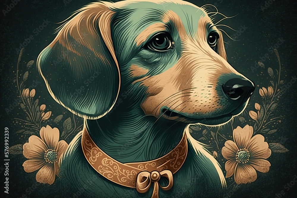 Archetypal Artistry: A Stylized Vintage Dog Illustration Generative AI