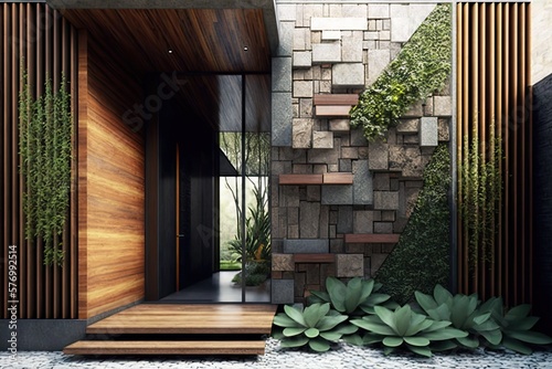 Cladding Nature Inside and Out with Wood and Stone Generative AI