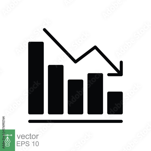 Graph down, reduce progress glyph icon. Simple solid style efficiency decrease graphic, finance chart, abstract graph, trend vector illustration. Arrow below, bankrupt. EPS 10.