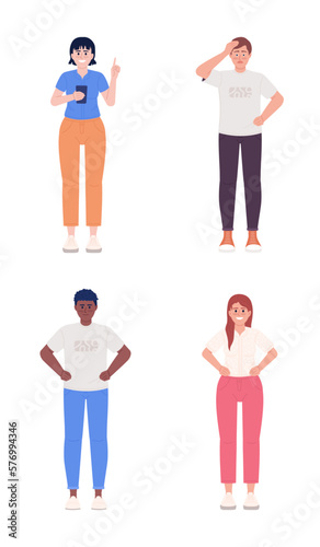 Emotionally expressive semi flat color vector characters set. Editable figures. Full body people on white. Simple cartoon style spot illustration pack for web graphic design and animation