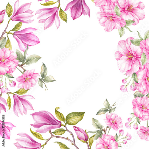 Fototapeta Naklejka Na Ścianę i Meble -  Blossom Magnolia and Japanese Cherry flowers.