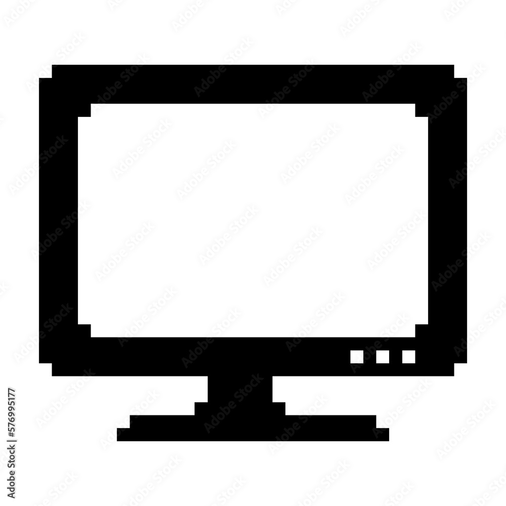 Monitor icon black-white vector pixel art icon Monitor icon black-white vector pixel art icon