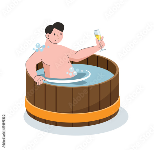 People bathing in hot tub vector illustration
