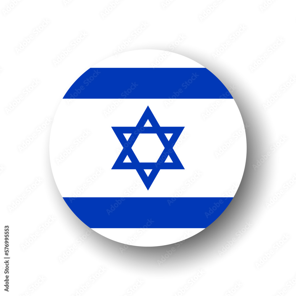 Israel flag - flat vector circle icon or badge with dropped shadow. Israel flag - flat vector circle icon or badge with dropped shadow.