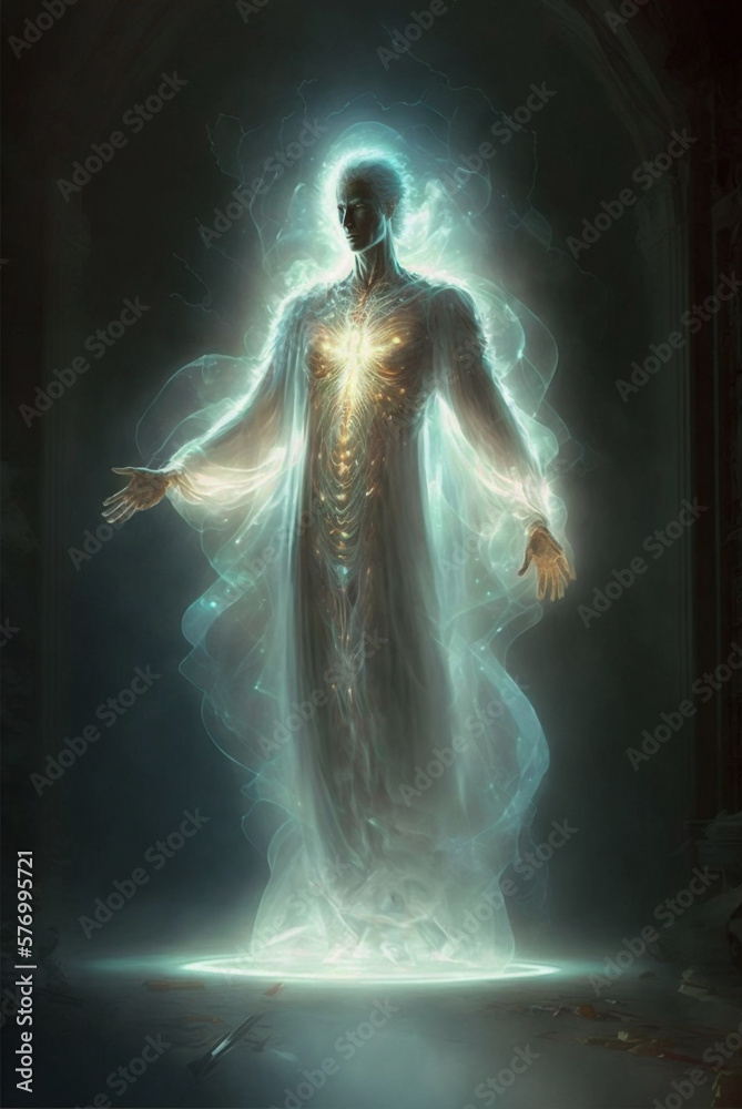 Supernatural Power Light Ghost, Higher Dimension Entity Illustration, Generative AI - obrazy, fototapety, plakaty 