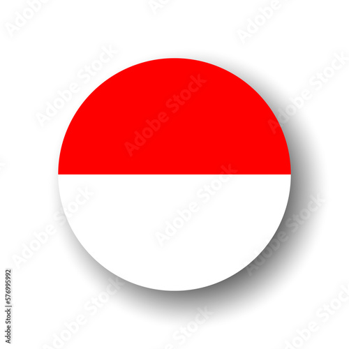 Indonesia flag - flat vector circle icon or badge with dropped shadow.