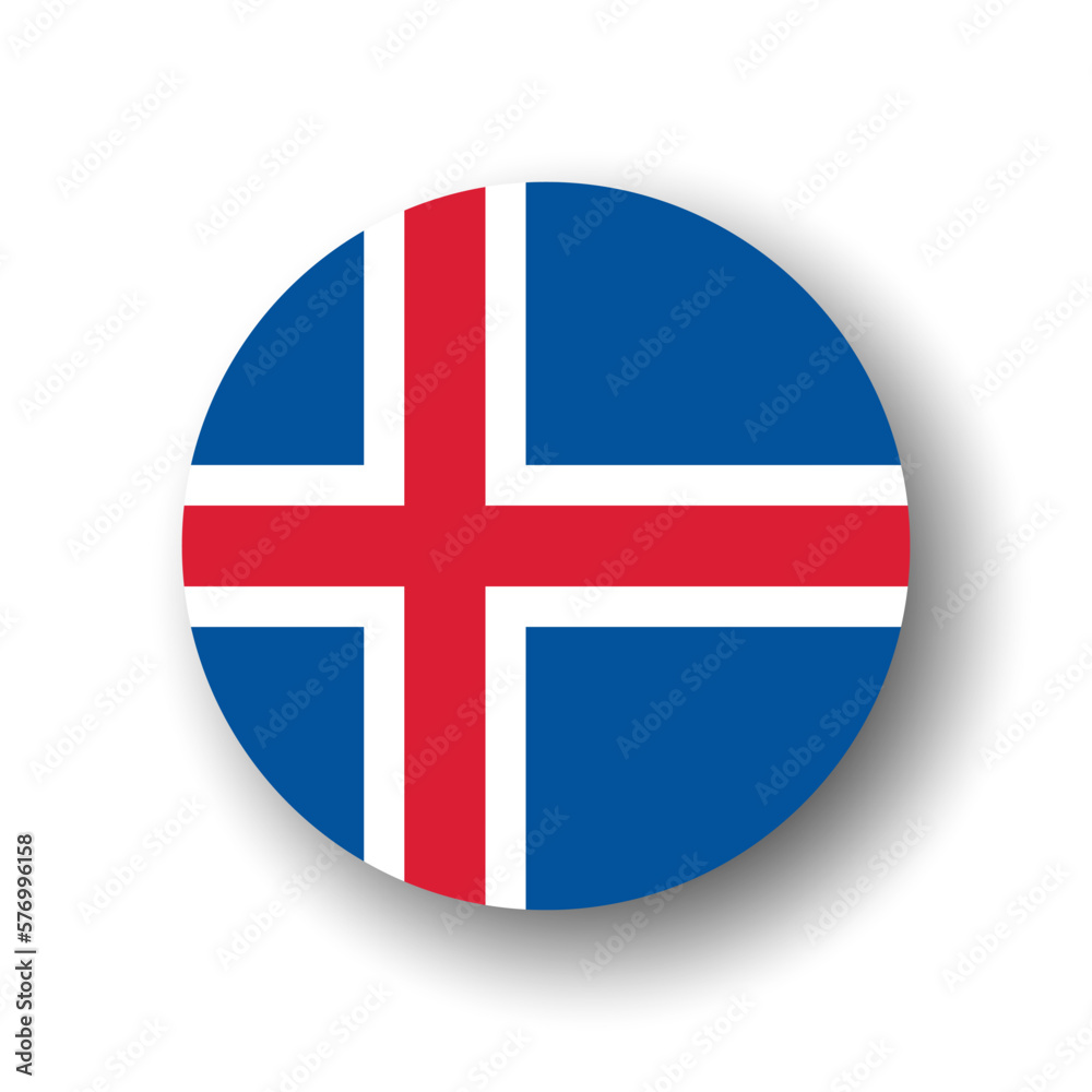 Iceland flag - flat vector circle icon or badge with dropped shadow. Iceland flag - flat vector circle icon or badge with dropped shadow.