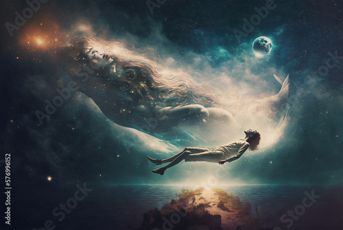 Fotomurale Astral Projection Concept Lucid Dream Illustration, Soul Travel, Generative AI