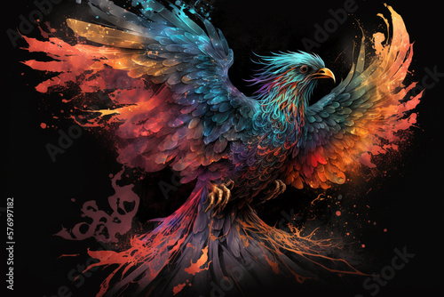 Phoenix Fantastic Bird with Vibrant Colors of the Feathers and majestic look. Ai generated