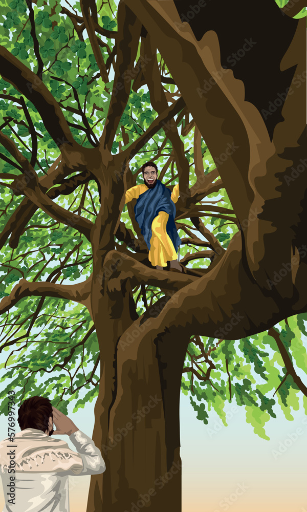 Jesus Calling for Zacchaeus to come down from where he is stood in the