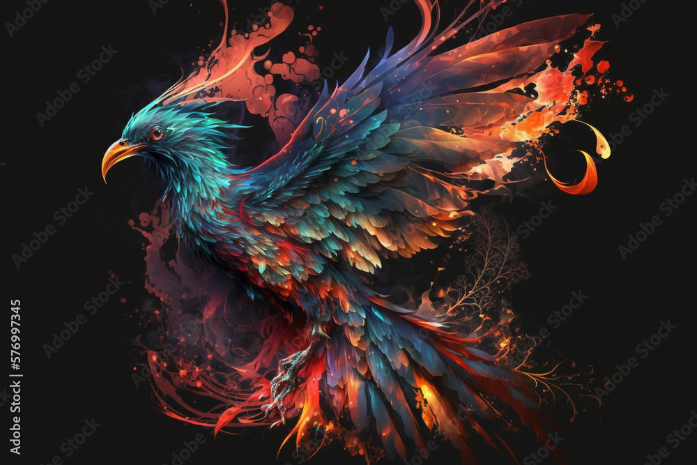 Fototapeta premium Phoenix Fantastic Bird with Vibrant Colors of the Feathers and majestic look. Ai generated