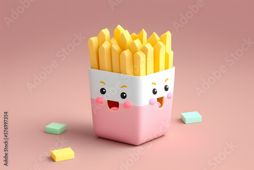 Tiny cute isometric design delicious french fries emoji 3d render made with Generative AI