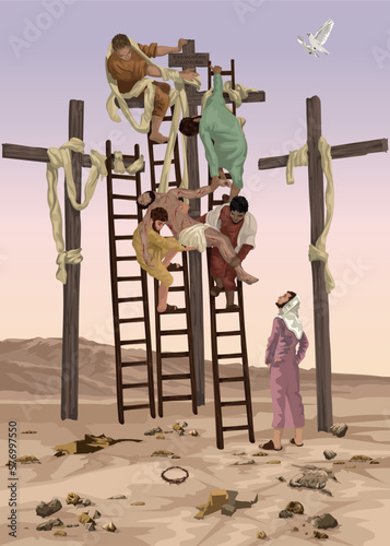 Biblical Image showing Jesus being taken down from the cross.