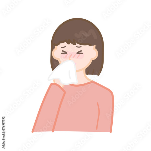 鼻をかむ　女性