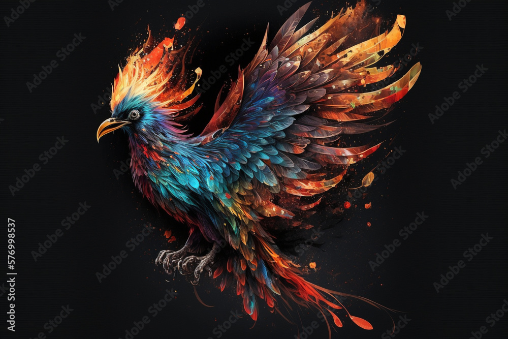 Fototapeta premium Phoenix Fantastic Bird with Vibrant Colors of the Feathers and majestic look. Ai generated