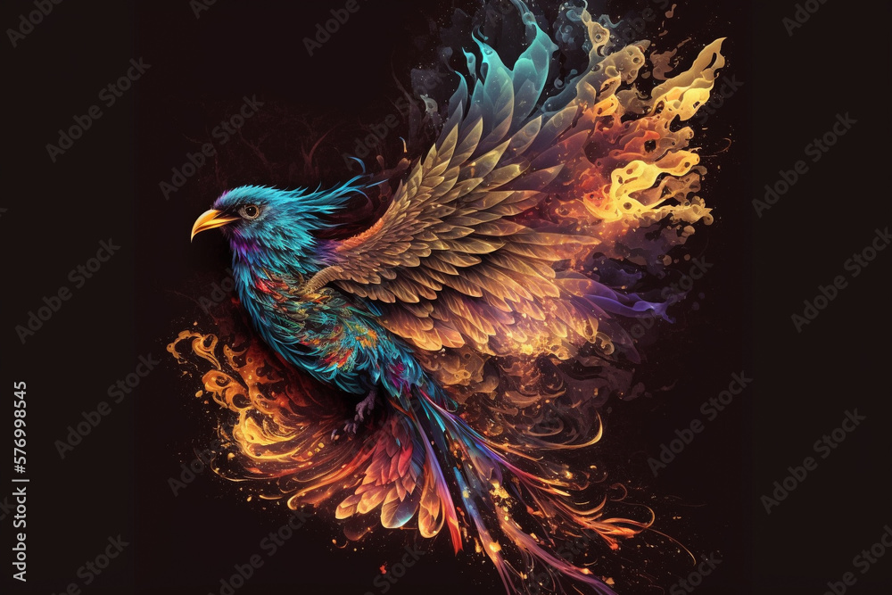 Fototapeta premium Phoenix Fantastic Bird with Vibrant Colors of the Feathers and majestic look. Ai generated
