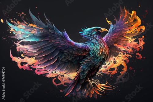 Phoenix Fantastic Bird with Vibrant Colors of the Feathers and majestic look. Ai generated © twindesigner