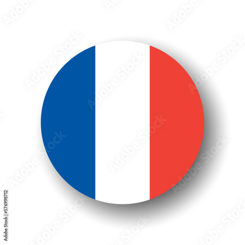 France flag - flat vector circle icon or badge with dropped shadow.