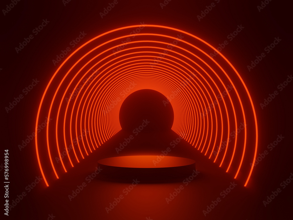 Fototapeta premium 3D black podium with red neon lights
