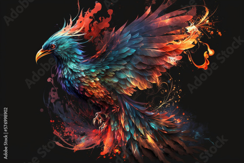 Phoenix Fantastic Bird with Vibrant Colors of the Feathers and majestic look. Ai generated