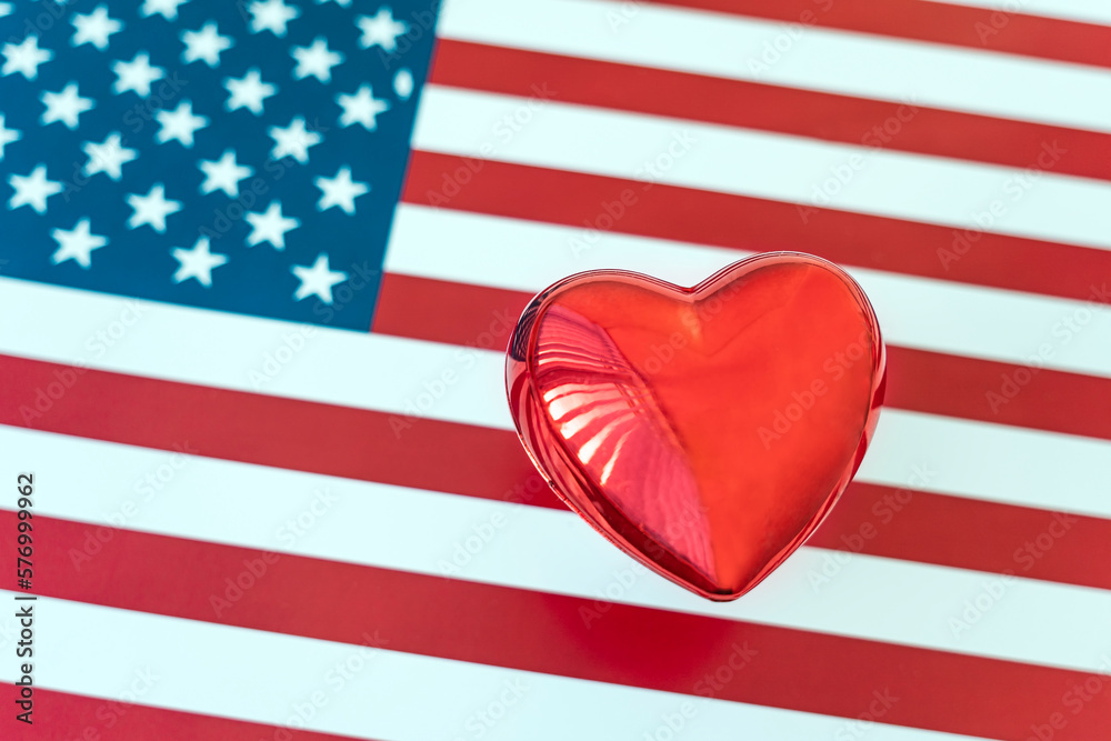 Obraz premium Love for America. Heart on the background of USA flag. Patriotism and love. The heart of the country.