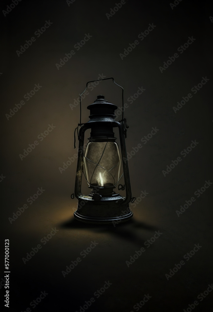 Vintage Kerosine Oil Lantern Lamp Burning with a Soft Glow Light