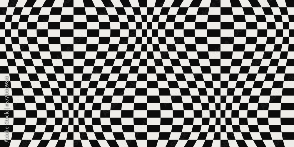 Checkered black white pattern. Vector simple checkered pattern. Race flag wavy pattern.