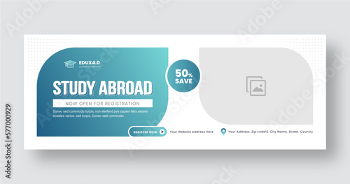 Study abroad banner template. School admission web banner template or Social media post cover banner template. Back to school banner template. Online education banner. e-learning banner design.