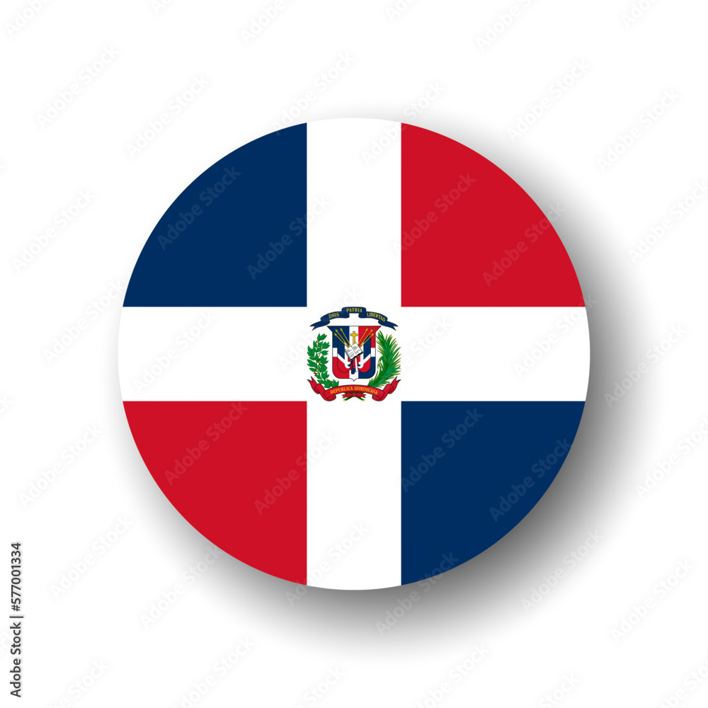Naklejka premium Dominican Republic flag - flat vector circle icon or badge with dropped shadow.
