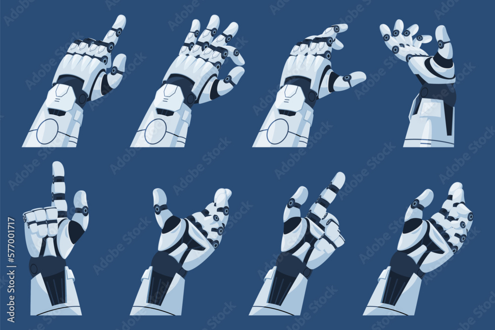 Anatomical bionic robotic hands. Autonomous new robots work automation concept. Vector illustration
