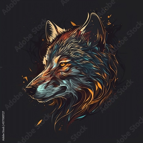 Wolf. Abstract wolf head illustration. Generative AI