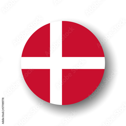 Denmark flag - flat vector circle icon or badge with dropped shadow.
