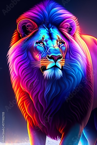 3D Lion Colorful collage body in colorful background. 3D Illustration