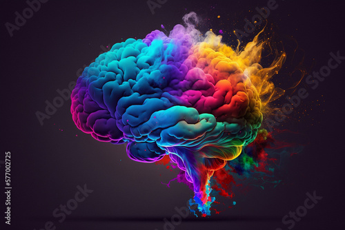 Multicolor Brain made of Colorful Vibrant Smoke representing Inspiration and Creativity Concept. Ai generated. © twindesigner