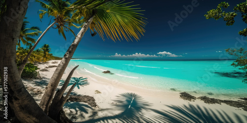 Tropical Paradise  Discovering Stunning Caribbean Beach  Crystal Clear Waters and Sandy Shores AI Generative