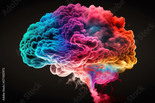 Multicolor Brain made of Colorful Vibrant Smoke representing Inspiration and Creativity Concept. Ai generated.