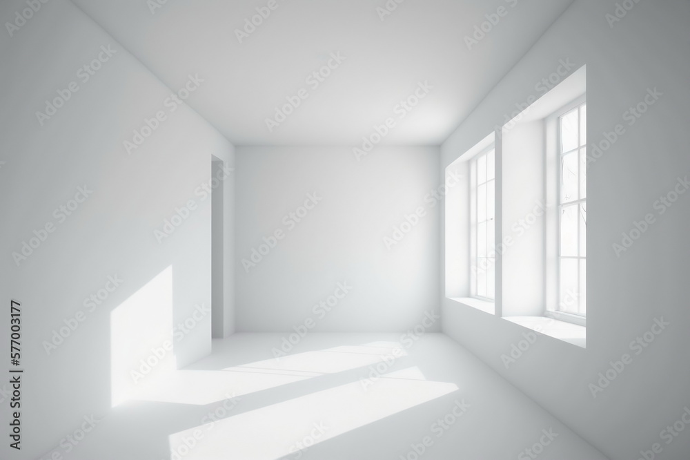 Light white empty room without furniture with natural light from windows. Ai generative Light white empty room without furniture with natural light from windows. Ai generative
