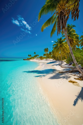 Tropical Paradise  Discovering Stunning Caribbean Beach  Crystal Clear Waters and Sandy Shores AI Generative