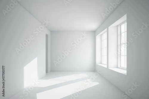 Light white empty room without furniture with natural light from windows. Ai generative